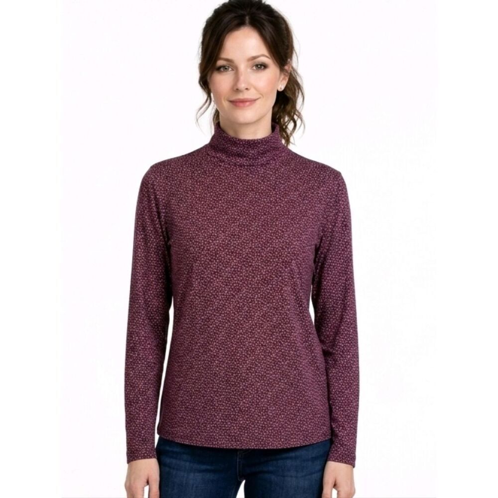 L.L. Bean Plum Abstract Long Sleeve Turtleneck Top  Size L P